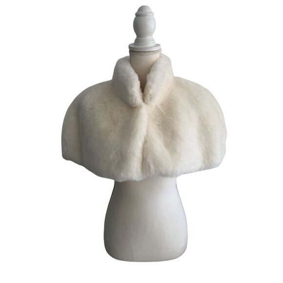 ALBERTO MAKALI Vintage White Synthetic Fur Bolero Shrug Size Small - Picture 3 of 7